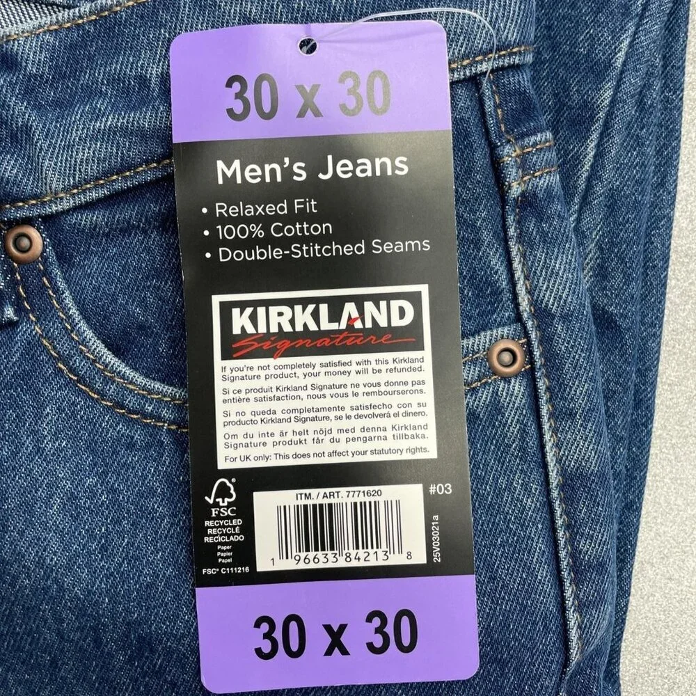Kirkland Signature Men's 30x30 Relaxed Fit Jeans 100% Cotton N0249
